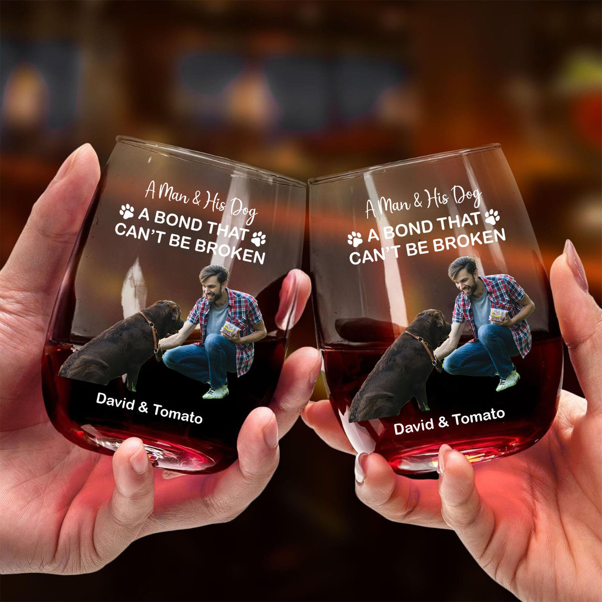 A Bond That Can't Be Broken | Personalized Wine Glass | Custom Photo Gift For Dog Lovers 682694