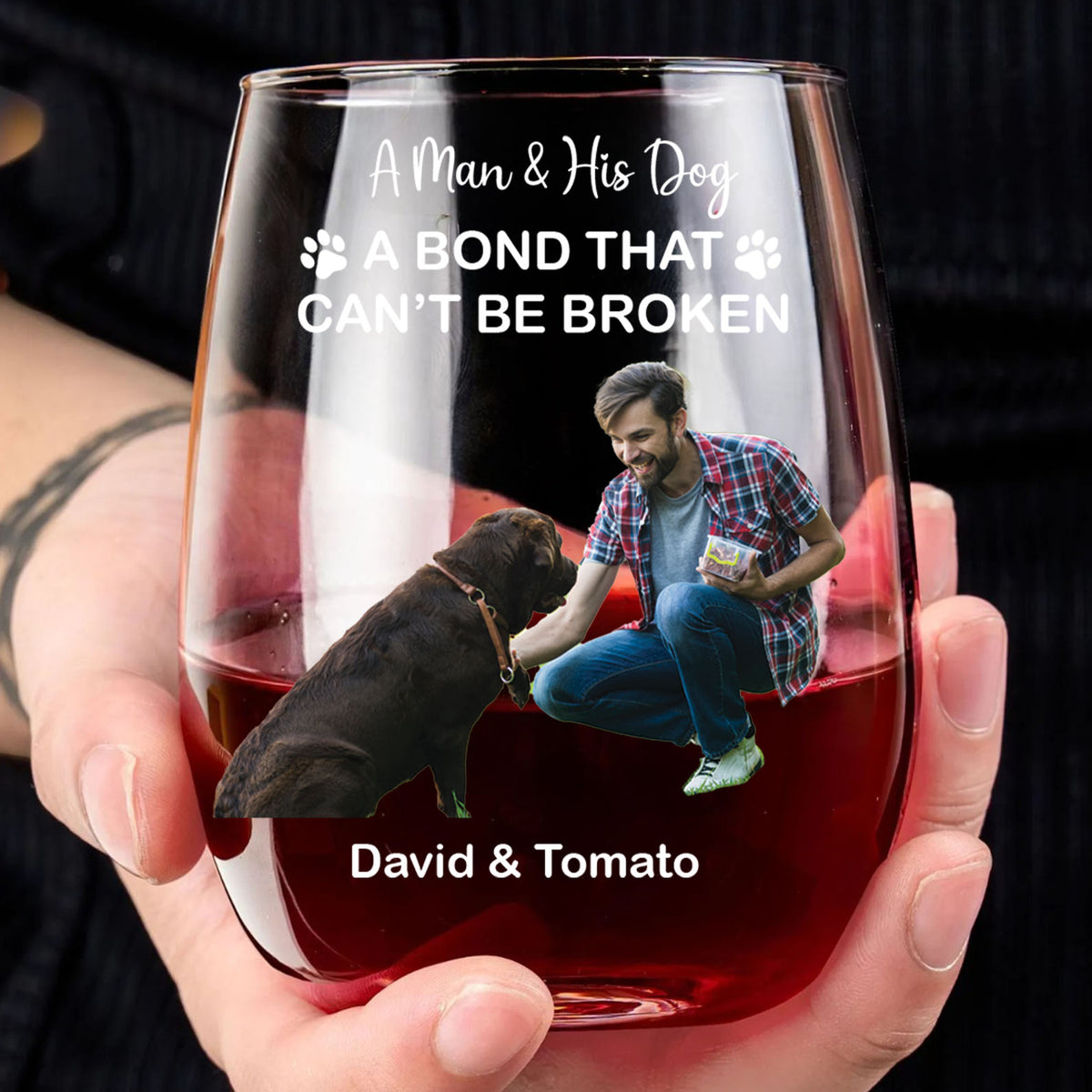 A Bond That Can't Be Broken | Personalized Wine Glass | Custom Photo Gift For Dog Lovers 682694