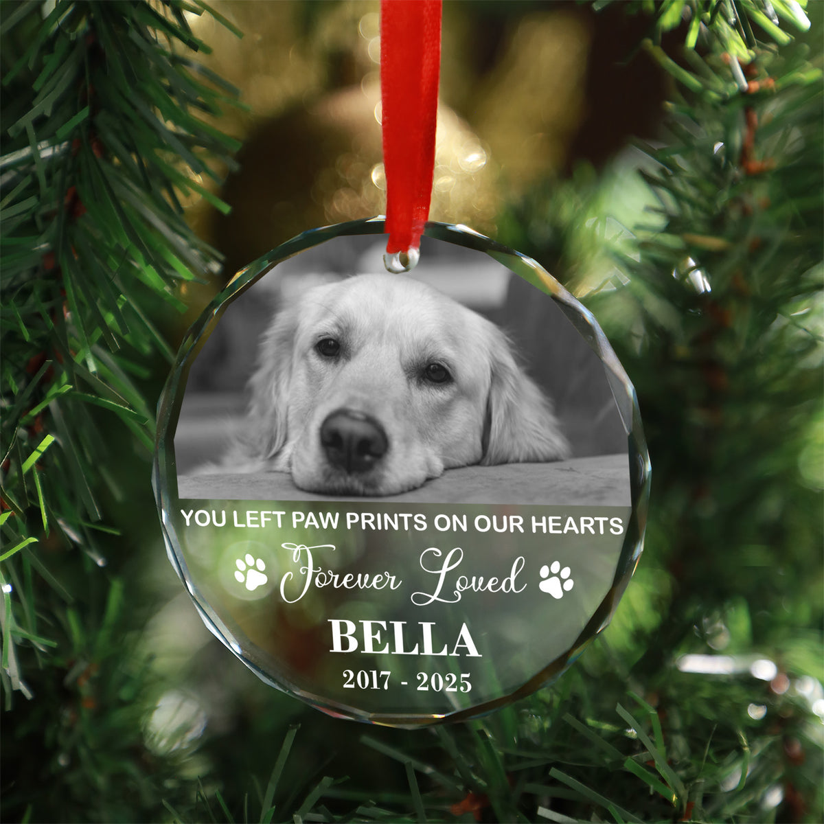 Personalized You Left Paw Print On Our Hearts Glass Ornament | Custom Memorial Pet Photo Glass Ornament For Christmas Decor 682728