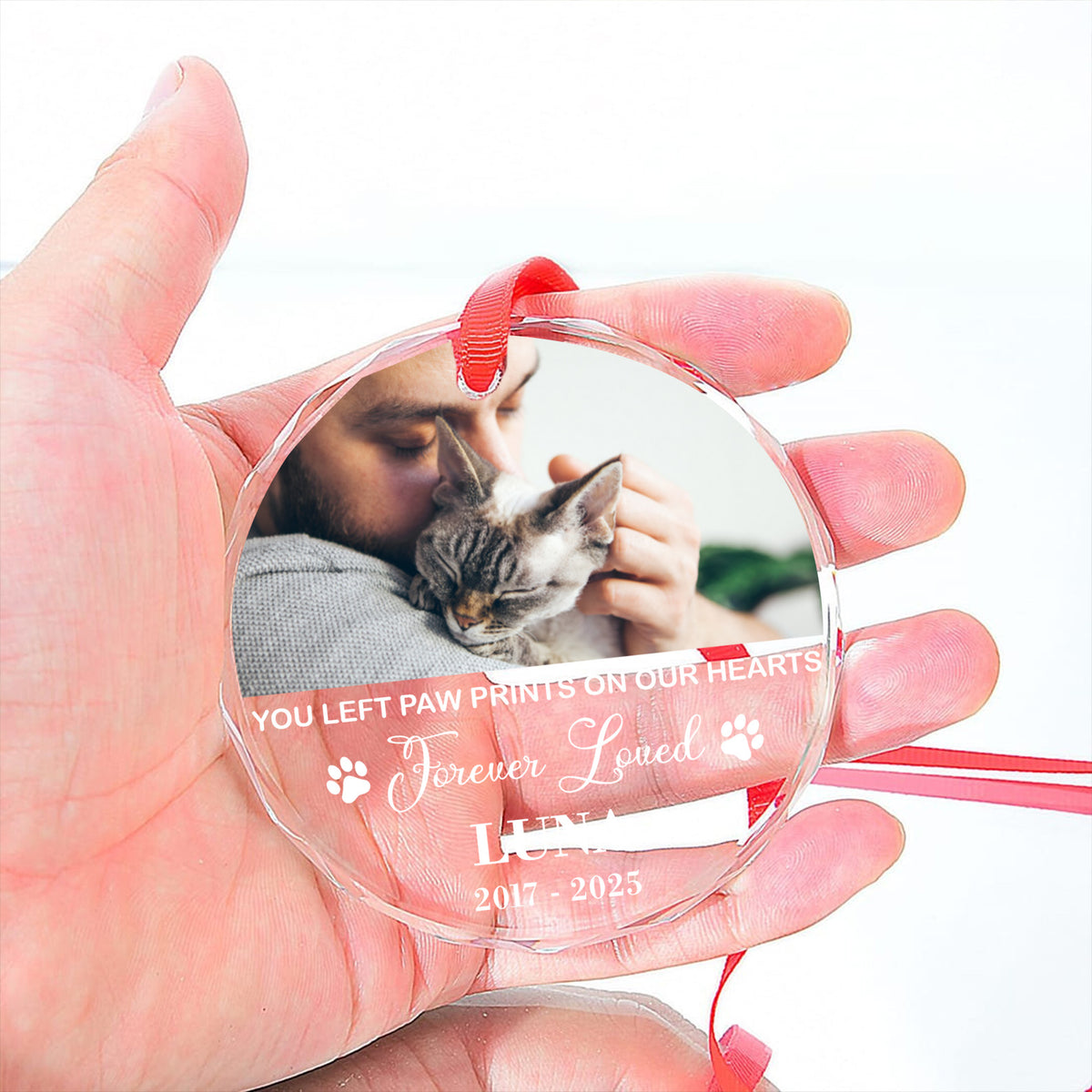 Personalized You Left Paw Print On Our Hearts Glass Ornament | Custom Memorial Pet Photo Glass Ornament For Christmas Decor 682728