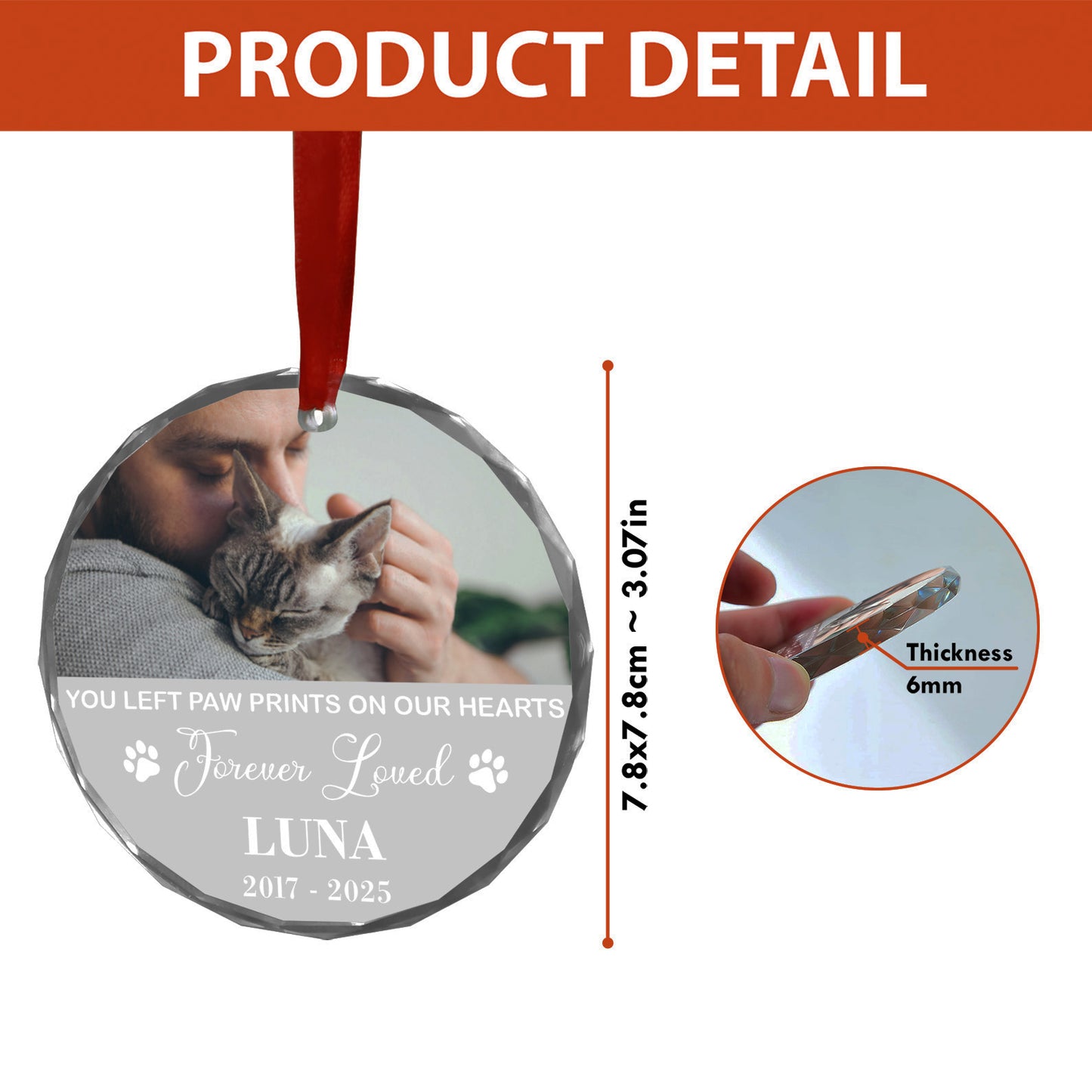 Personalized You Left Paw Print On Our Hearts Glass Ornament | Custom Memorial Pet Photo Glass Ornament For Christmas Decor 682728