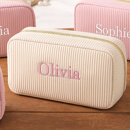 Embroidered Corduroy Makeup Bag | Personalized Embroidered Cosmetic Bag | Monogram Toiletry Makeup Bag 683745