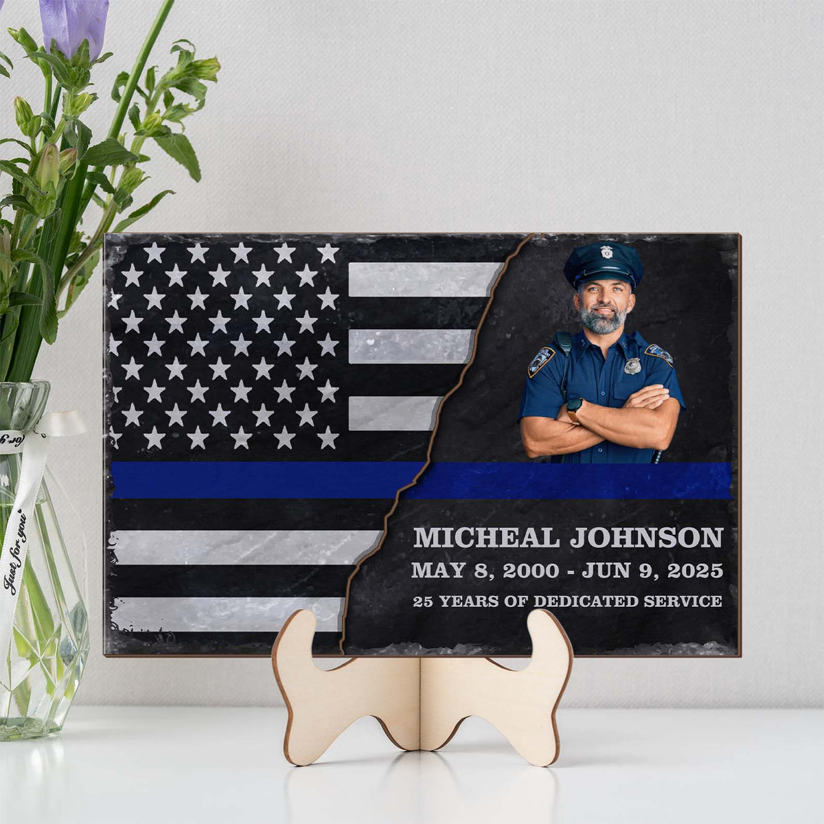 Custom Photo Police Man Plaque, Personalized 2 Layers Wooden Plaque, Retirement Gift For Police Officer, Appreciation Achievement Gift 682761