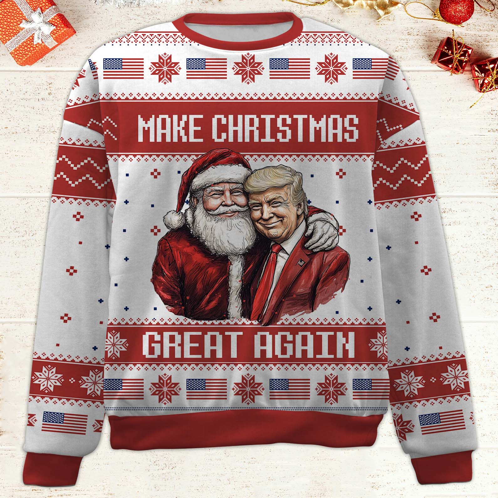 Santa's Favorite President Ugly Sweater, Funny Trump Santa Christmas All-Over-Printed Sweatshirt, Republican Gift 682804- GOP