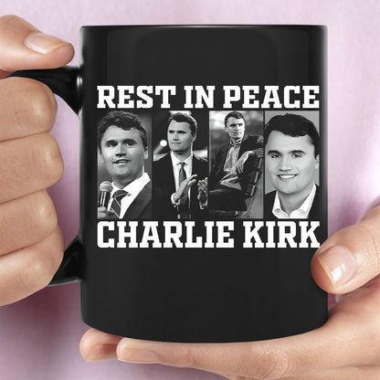 Rest In Peace Charlie Kirk Black Mug, Justice for Charlie Kirk Mug, Charlie Kirk Assassination Mug, Pray for Charlie Kirk Mug 682852