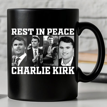 Rest In Peace Charlie Kirk Black Mug, Justice for Charlie Kirk Mug, Charlie Kirk Assassination Mug, Pray for Charlie Kirk Mug 682852