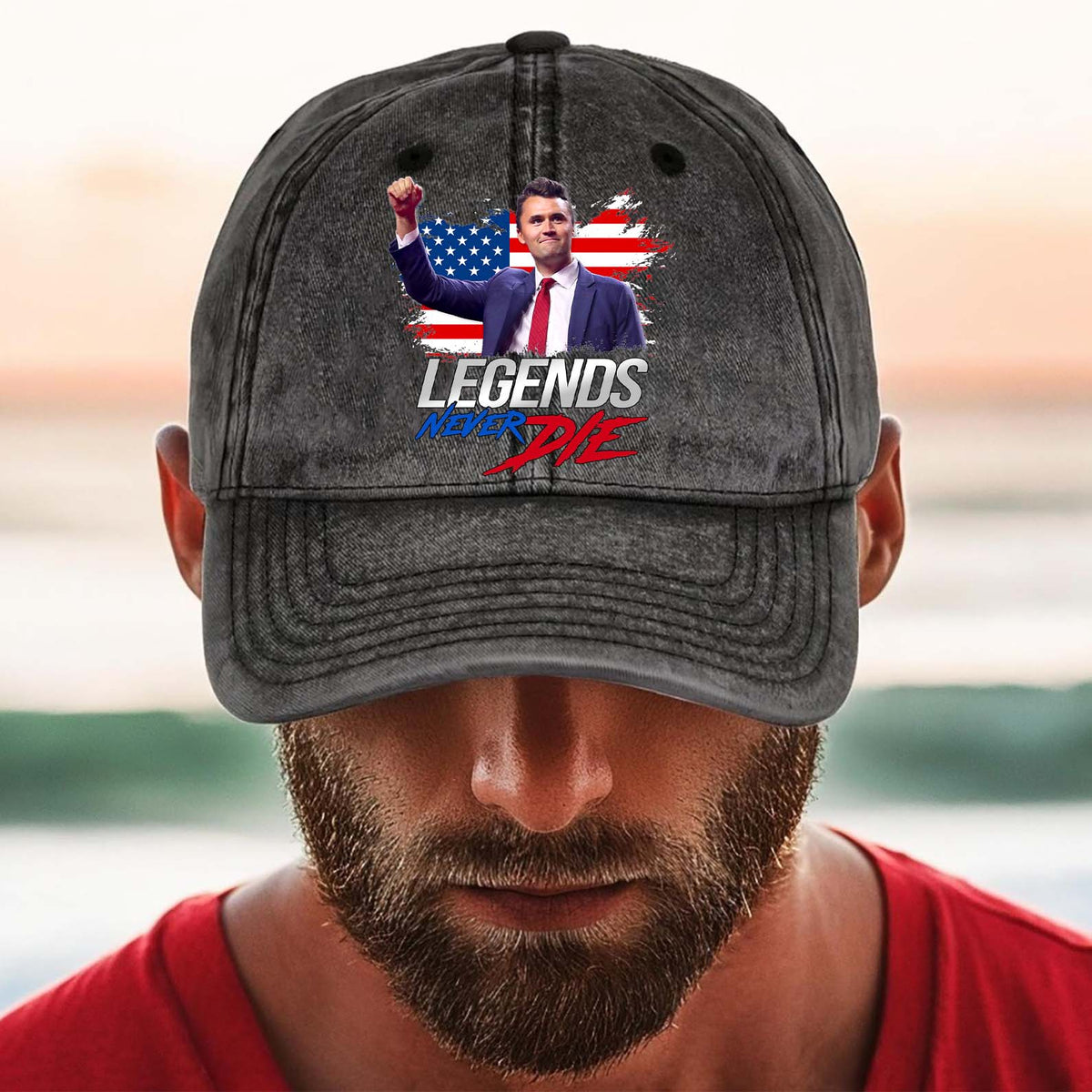 Charlie Kirk Legends Never Die Printed Vintage Washed Denim Baseball Cap | Justice for Charlie Kirk Hat 682897