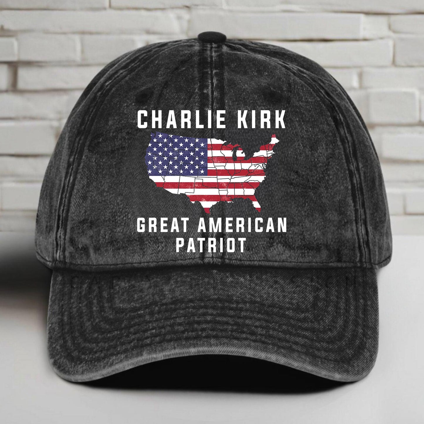 Charlie Kirk Great American Patriot Printed Vintage Washed Denim Baseball Cap | Justice for Charlie Kirk Hat 682830