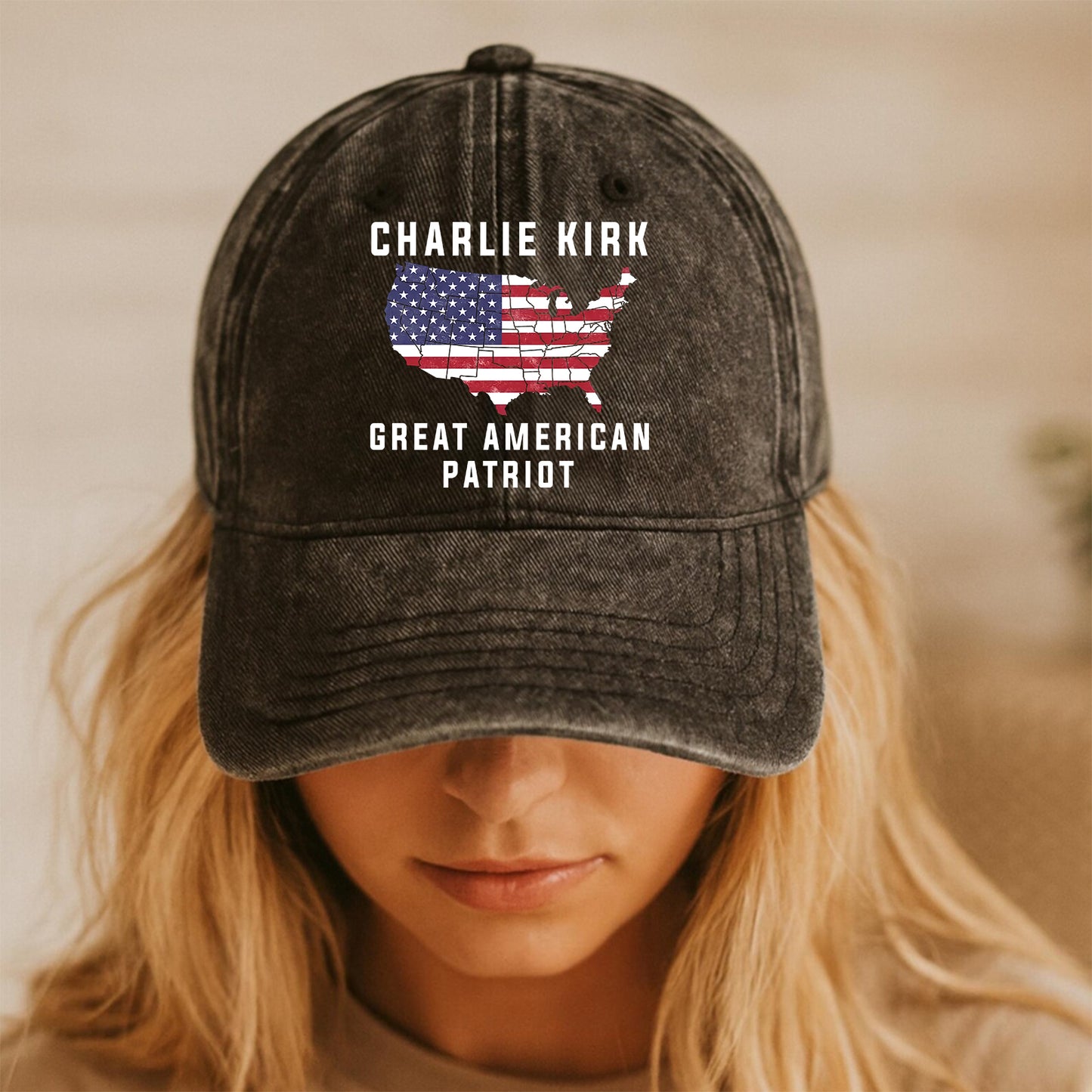 Charlie Kirk Great American Patriot Printed Vintage Washed Denim Baseball Cap | Justice for Charlie Kirk Hat 682830