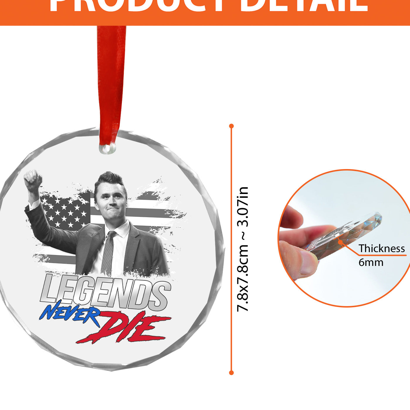 Charlie Kirk Legends Never Die Glass Ornament | Charlie Free Speech Hero Glass Ornament | Political Remembrance Gift Ornament 683008