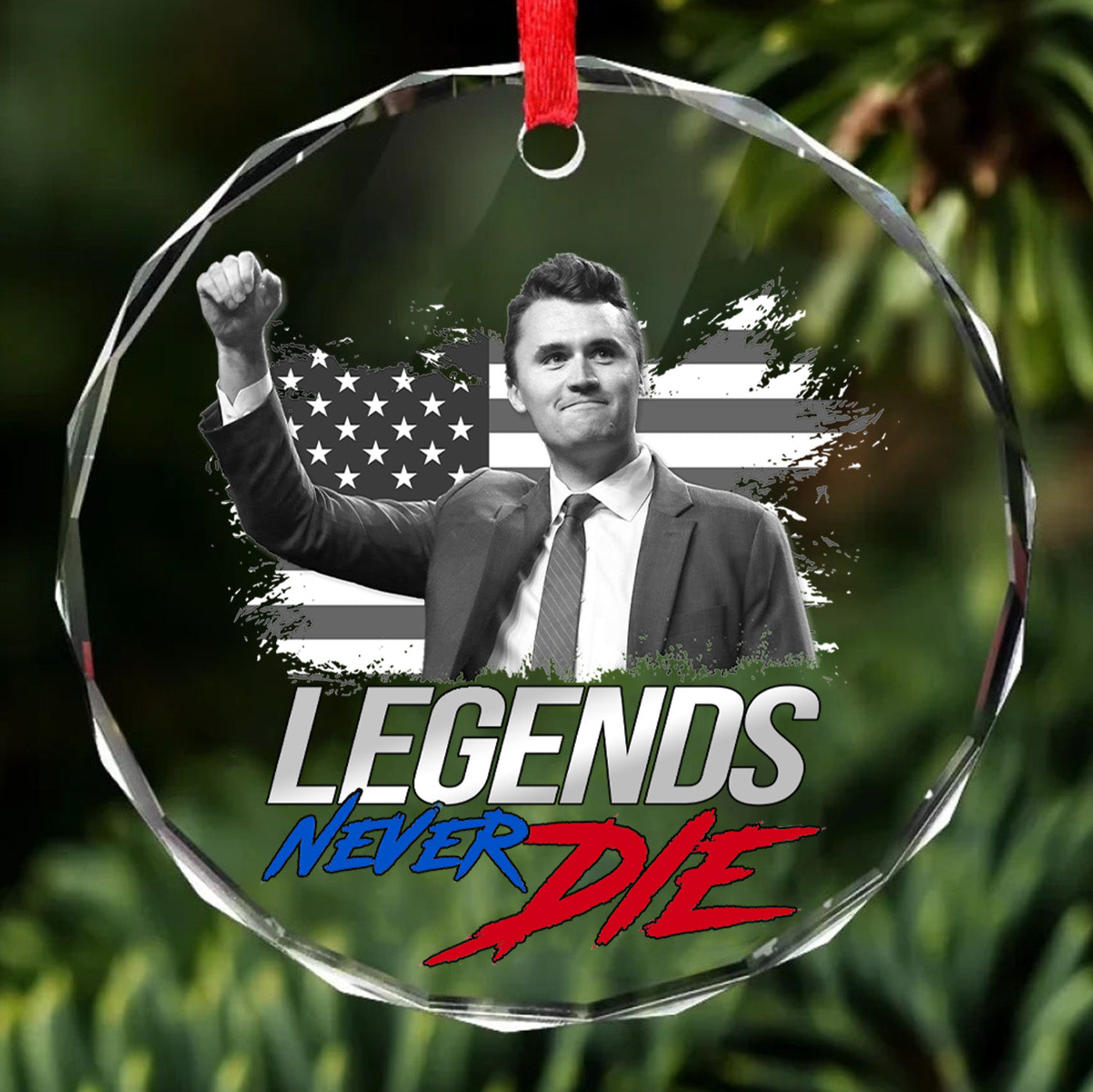 Charlie Kirk Legends Never Die Glass Ornament | Charlie Free Speech Hero Glass Ornament | Political Remembrance Gift Ornament 683008