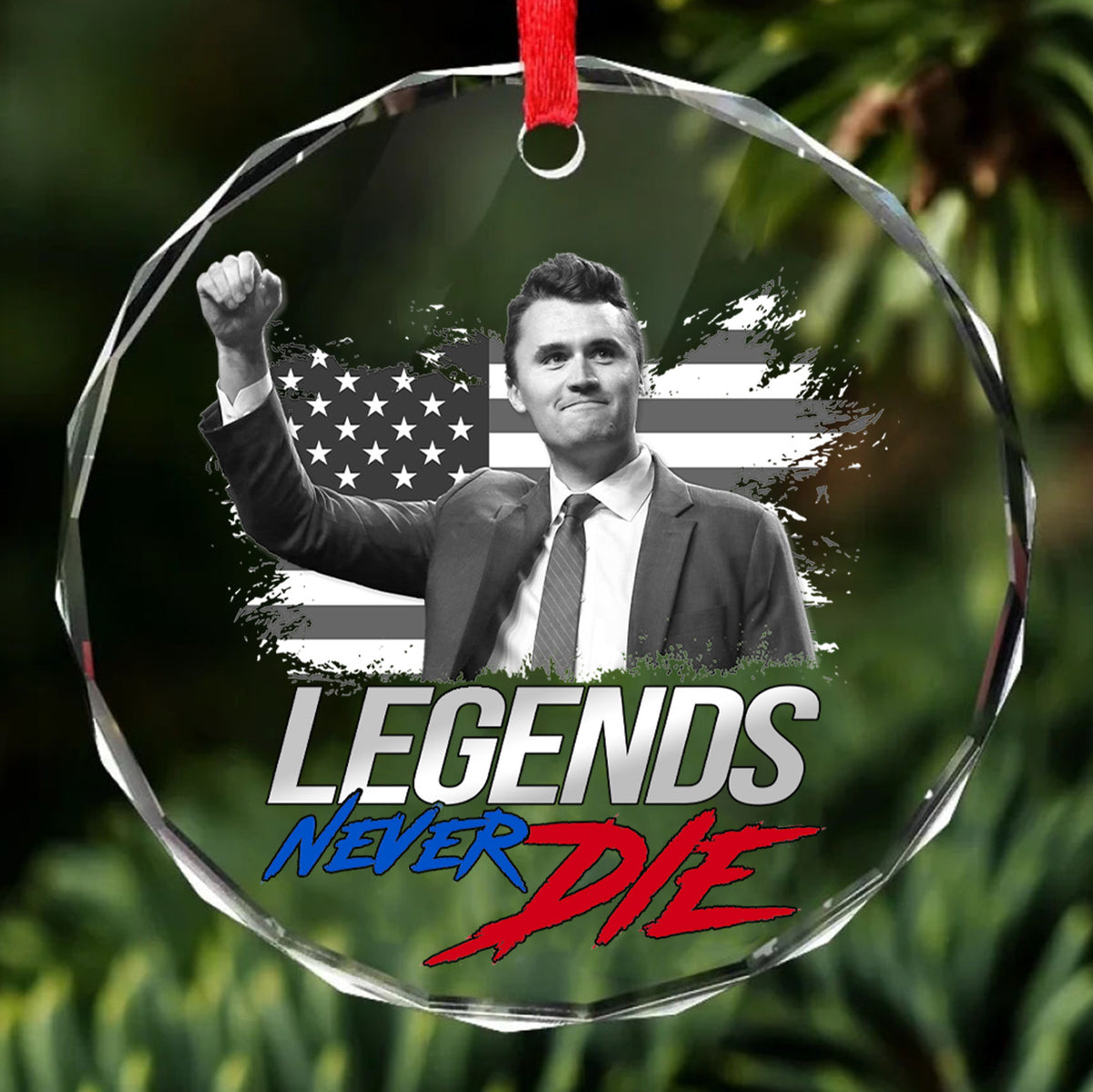 Charlie Kirk Legends Never Die Glass Ornament | Charlie Free Speech Hero Glass Ornament | Political Remembrance Gift Ornament 683008