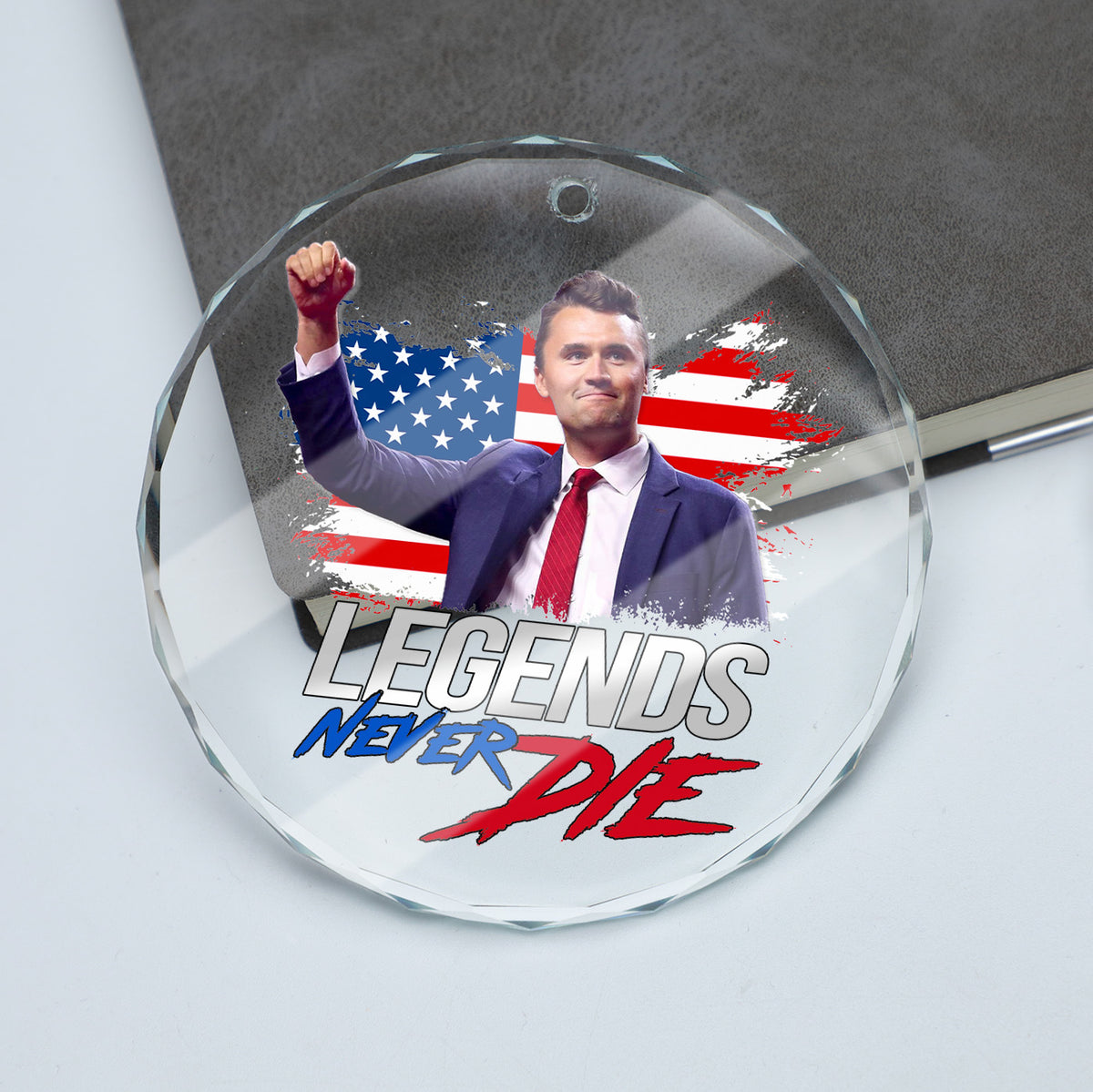 Charlie Kirk Legends Never Die Glass Ornament | Charlie Free Speech Hero Glass Ornament | Political Remembrance Gift Ornament 683008