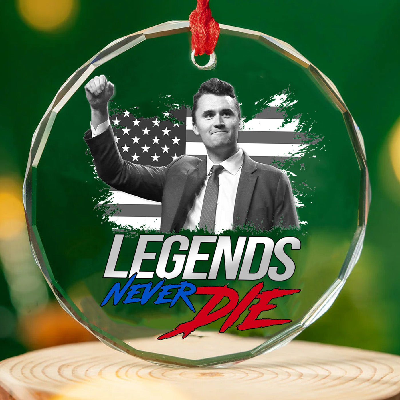 Charlie Kirk Legends Never Die Glass Ornament | Charlie Free Speech Hero Glass Ornament | Political Remembrance Gift Ornament 683008