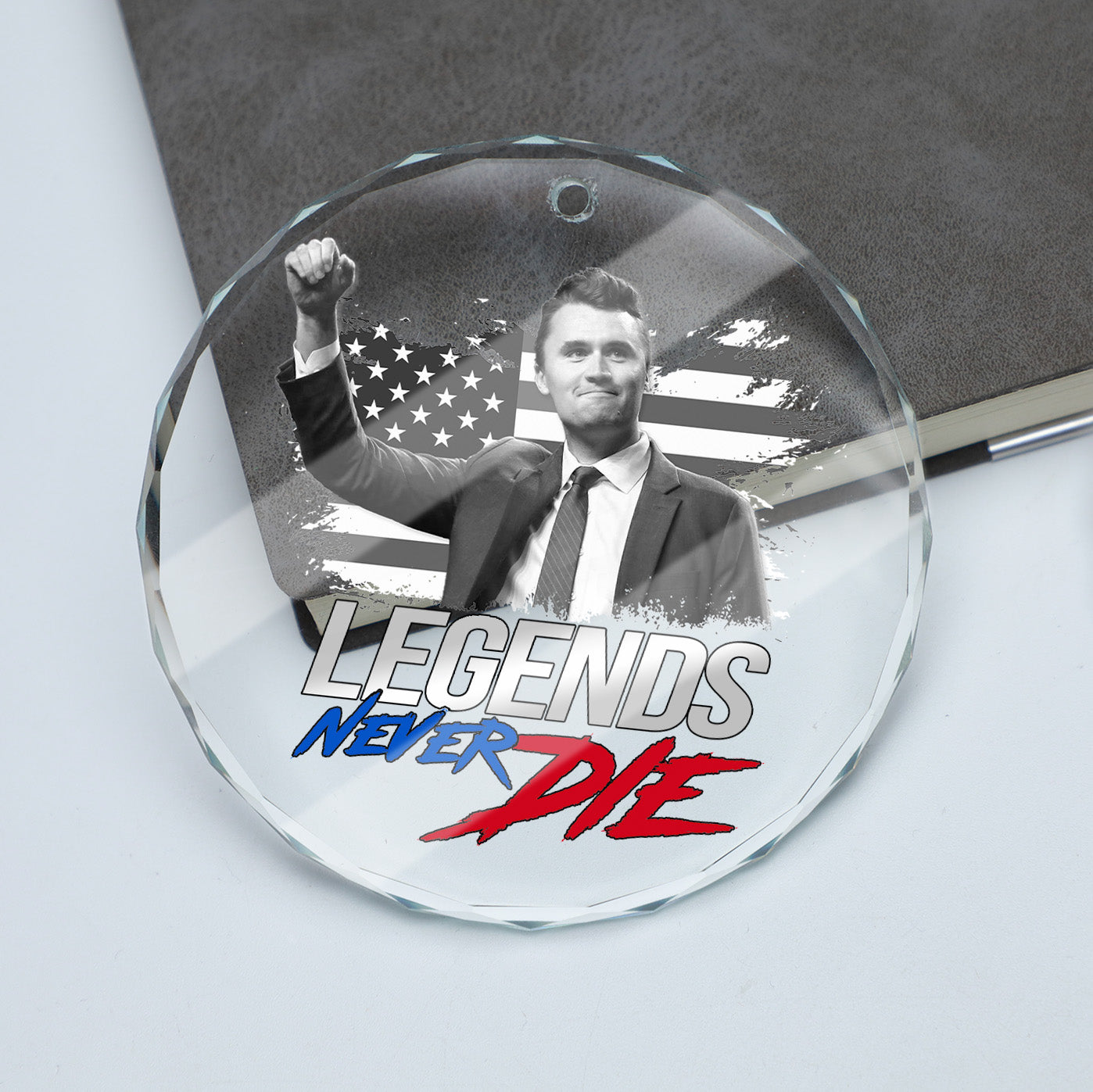 Charlie Kirk Legends Never Die Glass Ornament | Charlie Free Speech Hero Glass Ornament | Political Remembrance Gift Ornament 683008