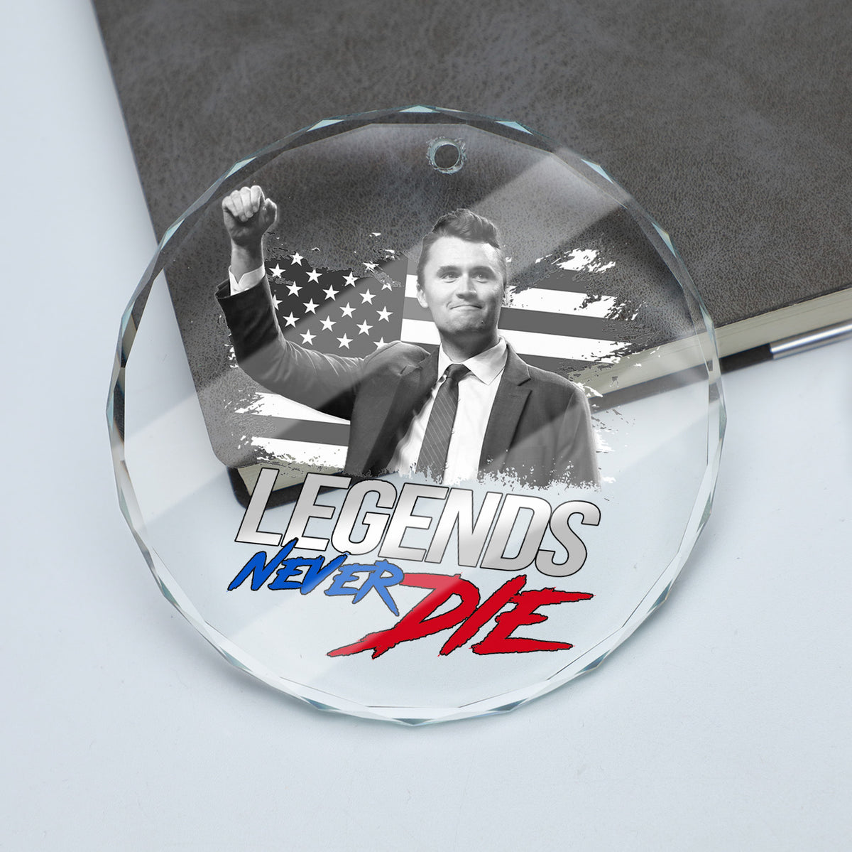 Charlie Kirk Legends Never Die Glass Ornament | Charlie Free Speech Hero Glass Ornament | Political Remembrance Gift Ornament 683008