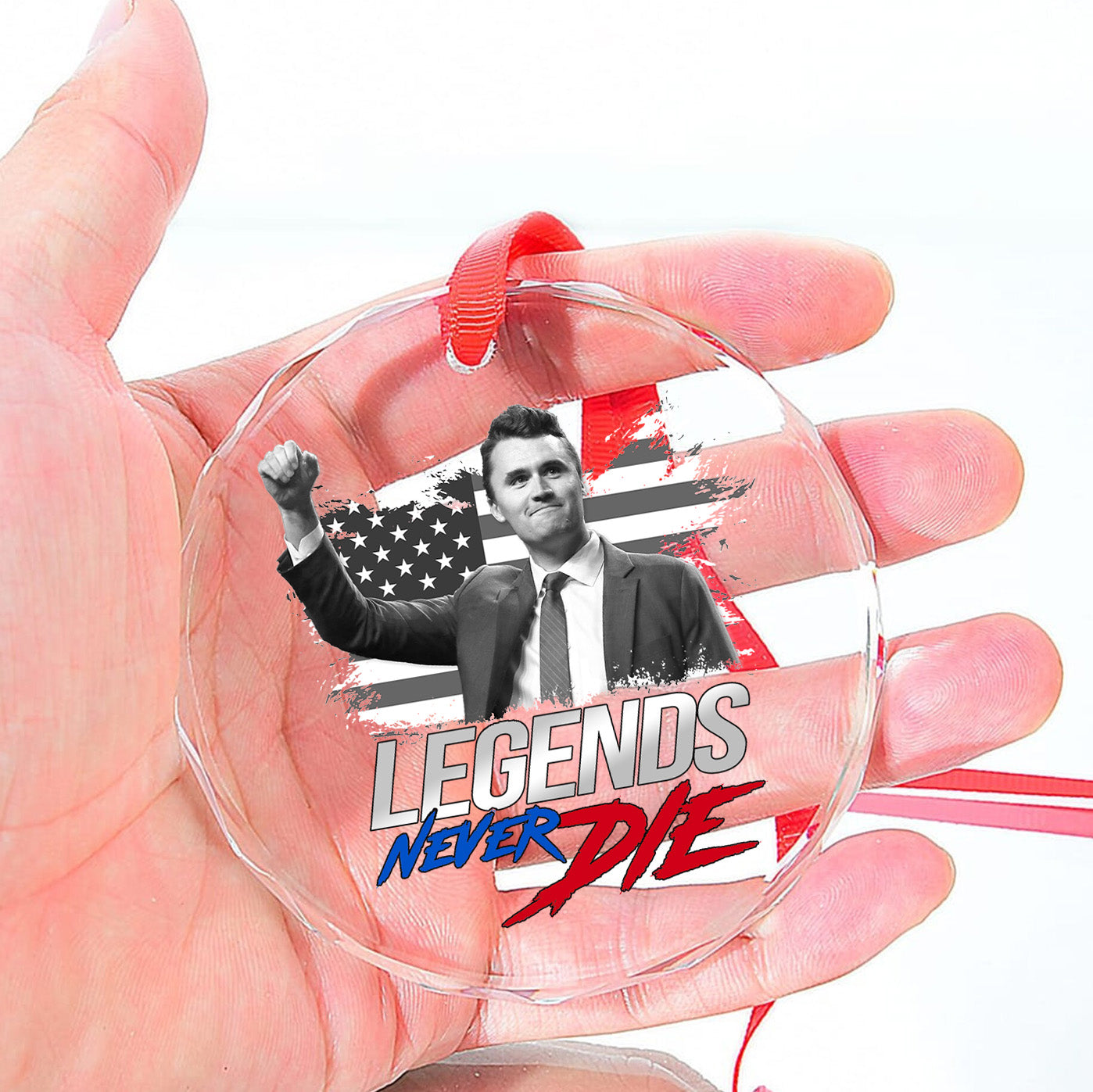 Charlie Kirk Legends Never Die Glass Ornament | Charlie Free Speech Hero Glass Ornament | Political Remembrance Gift Ornament 683008