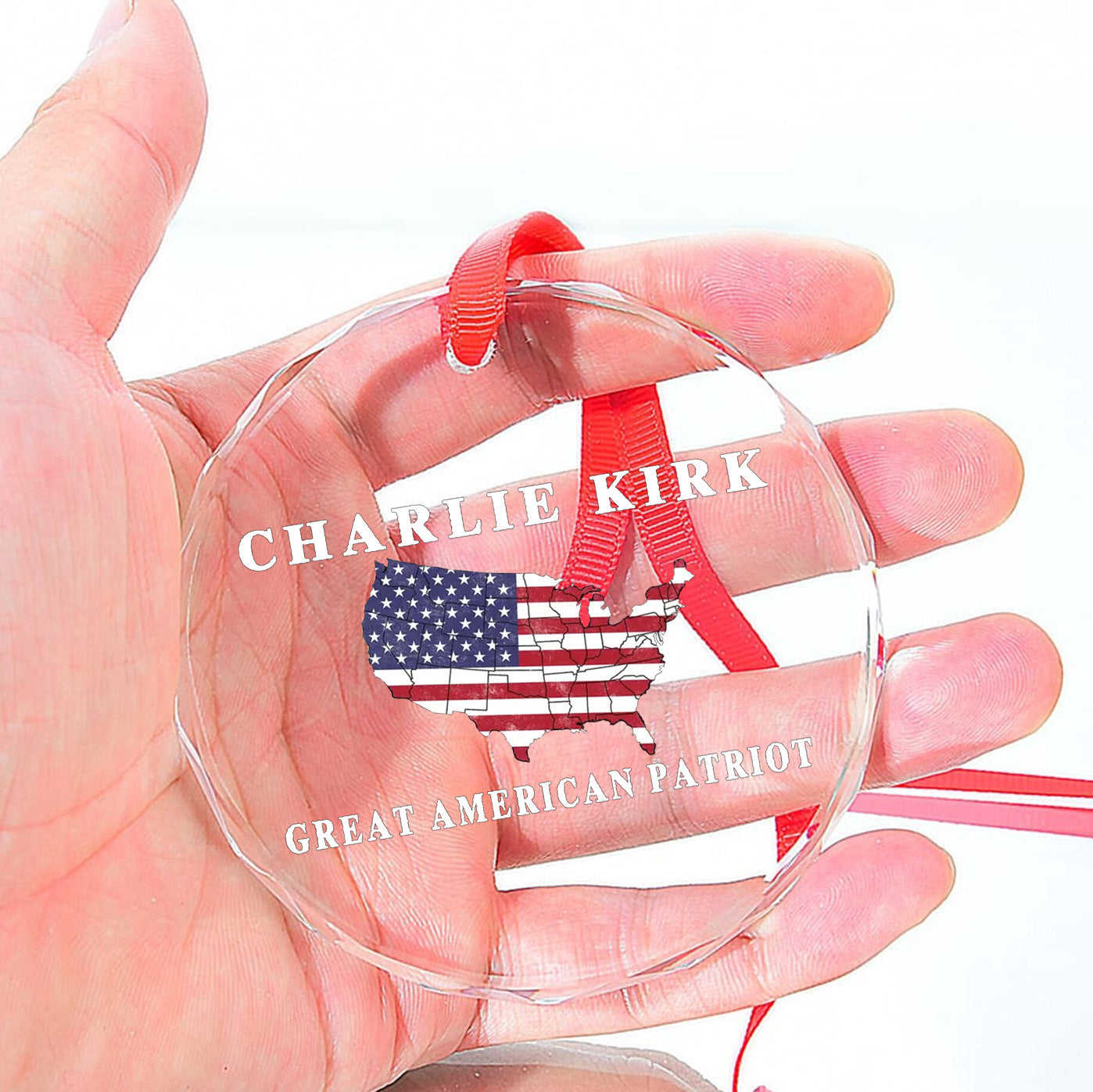 Charlie Kirk Great American Patriot Glass Ornament | Charlie Free Speech Hero Glass Ornament | Political Remembrance Gift Ornament 683009