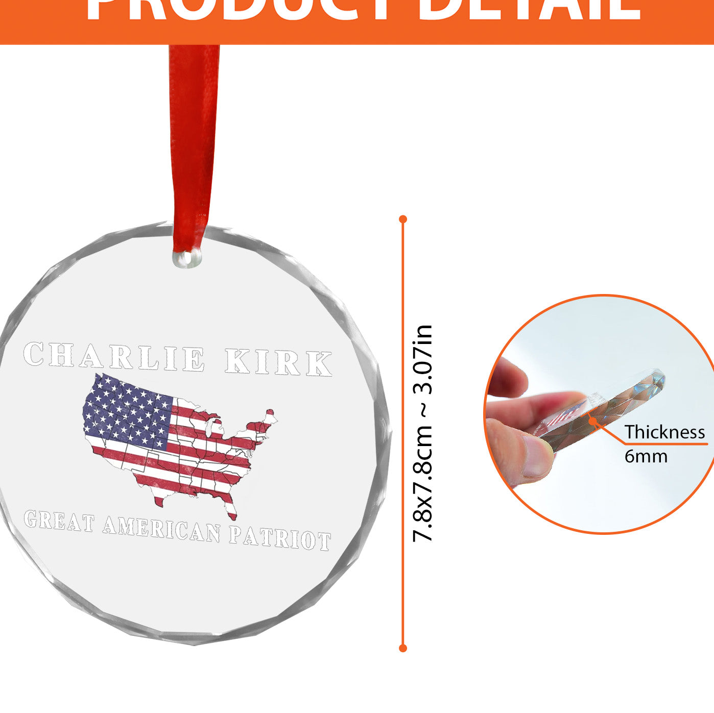 Charlie Kirk Great American Patriot Glass Ornament | Charlie Free Speech Hero Glass Ornament | Political Remembrance Gift Ornament 683009