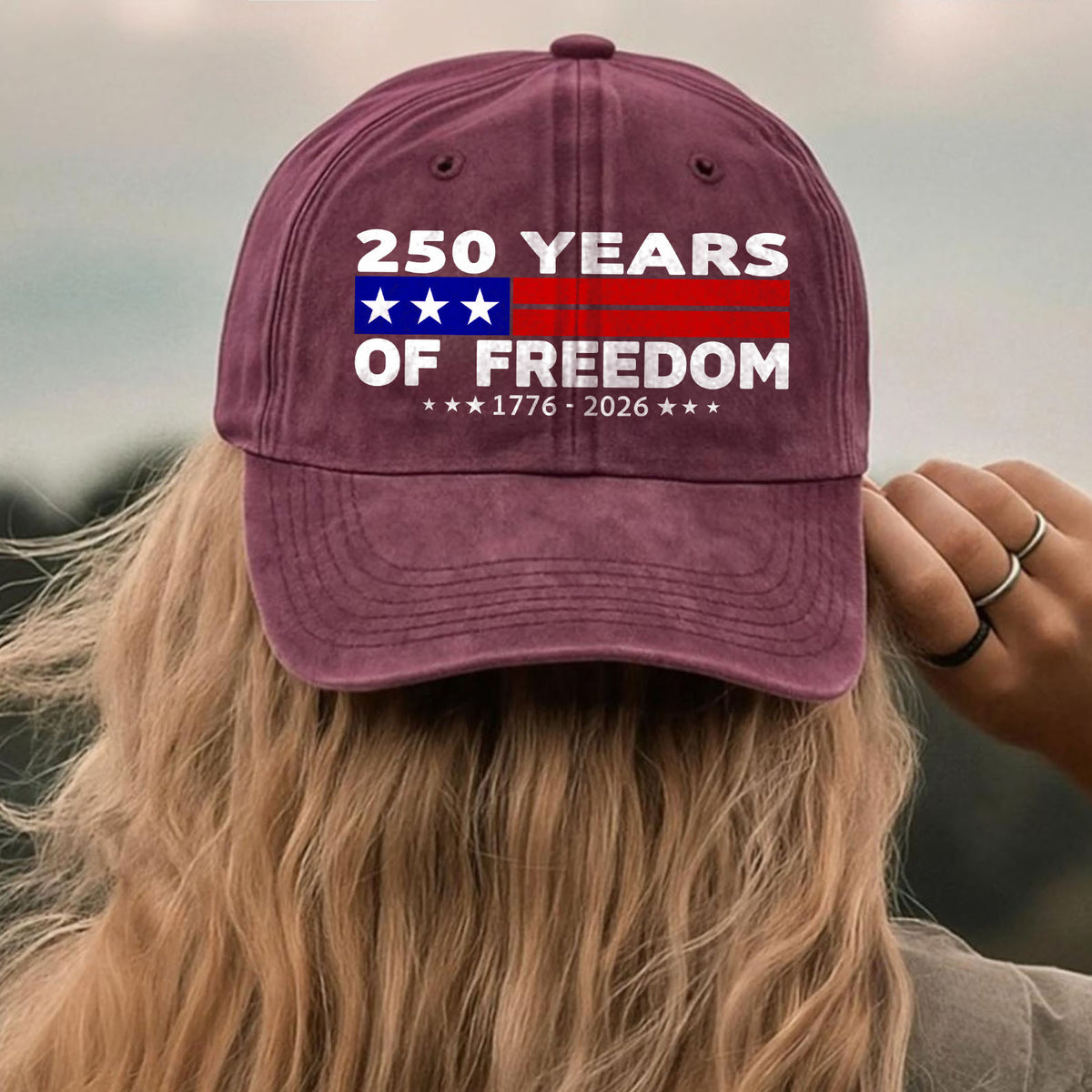 250 Years of Freedom Printed Vintage Washed Denim Baseball Cap | America 250 Anniversary Hat 683036