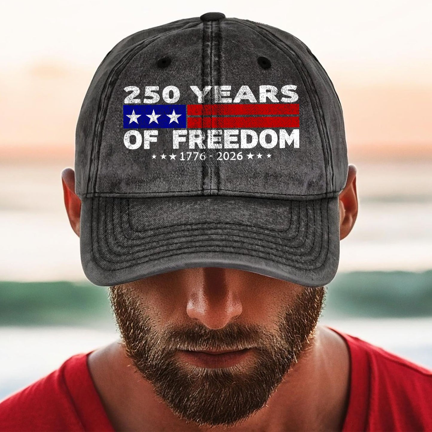 250 Years of Freedom Printed Vintage Washed Denim Baseball Cap | America 250 Anniversary Hat 683036