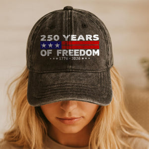 250 Years of Freedom Printed Vintage Washed Denim Baseball Cap | America 250 Anniversary Hat 683036