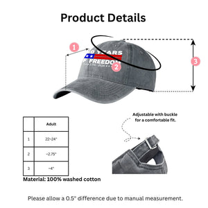 250 Years of Freedom Printed Vintage Washed Denim Baseball Cap | America 250 Anniversary Hat 683036