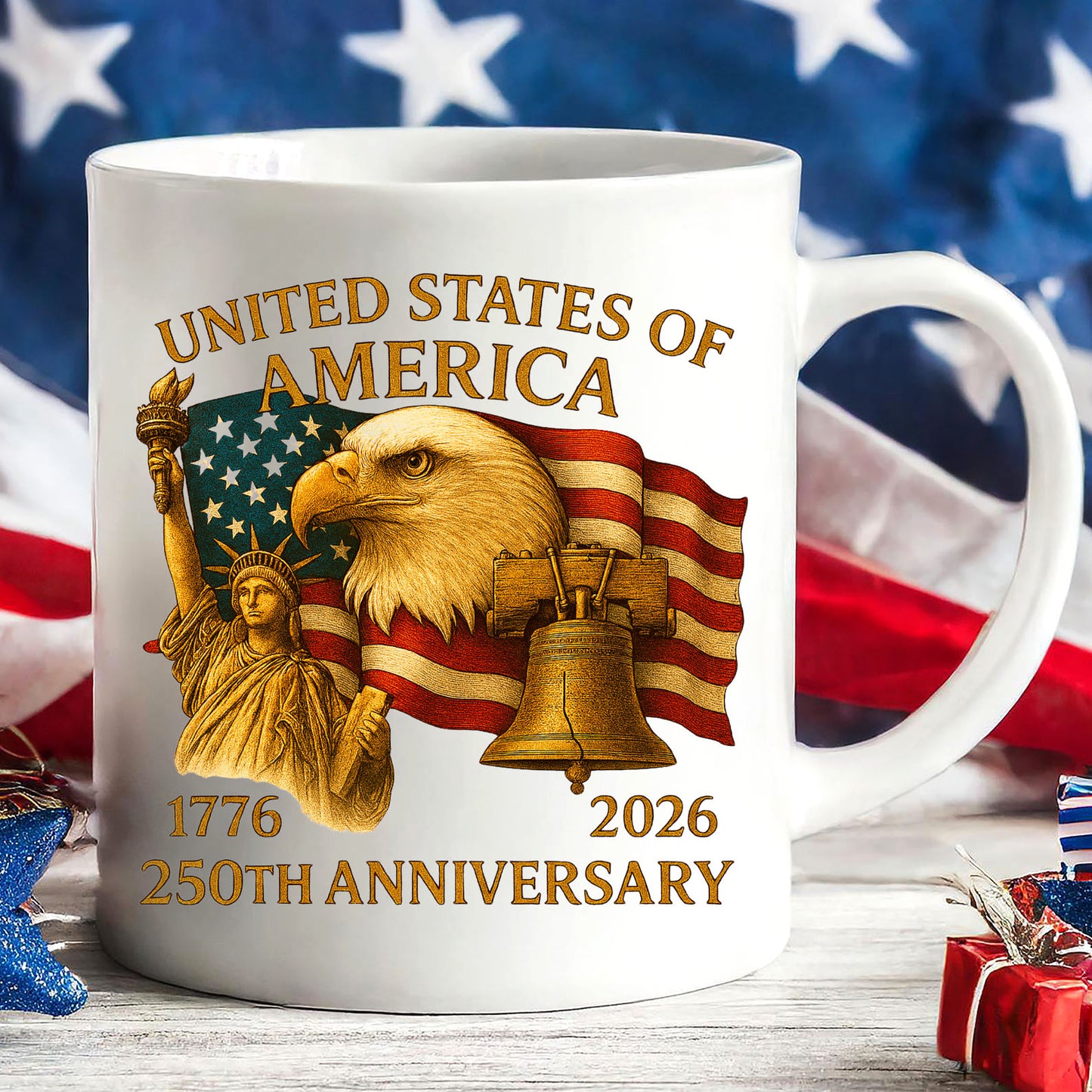 250 Years Anniversary USA Mug, 250th Birthday America Gift, Celebrates 250th of Freedom 683040