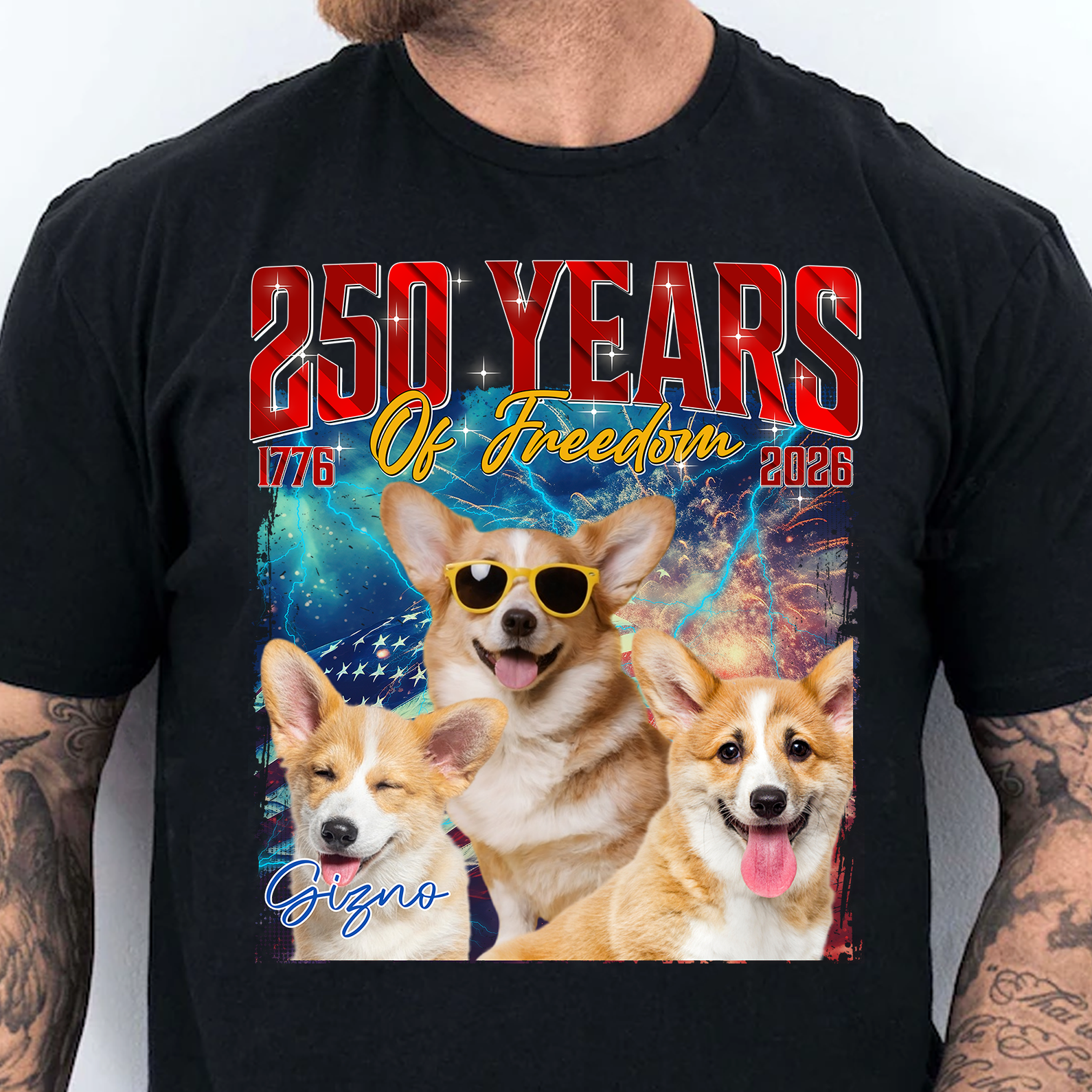 Live Preview Custom Your Pets Tees | 250 Years Of Freedom Bootleg Shirt | Custom Dog Cat Photo 683119