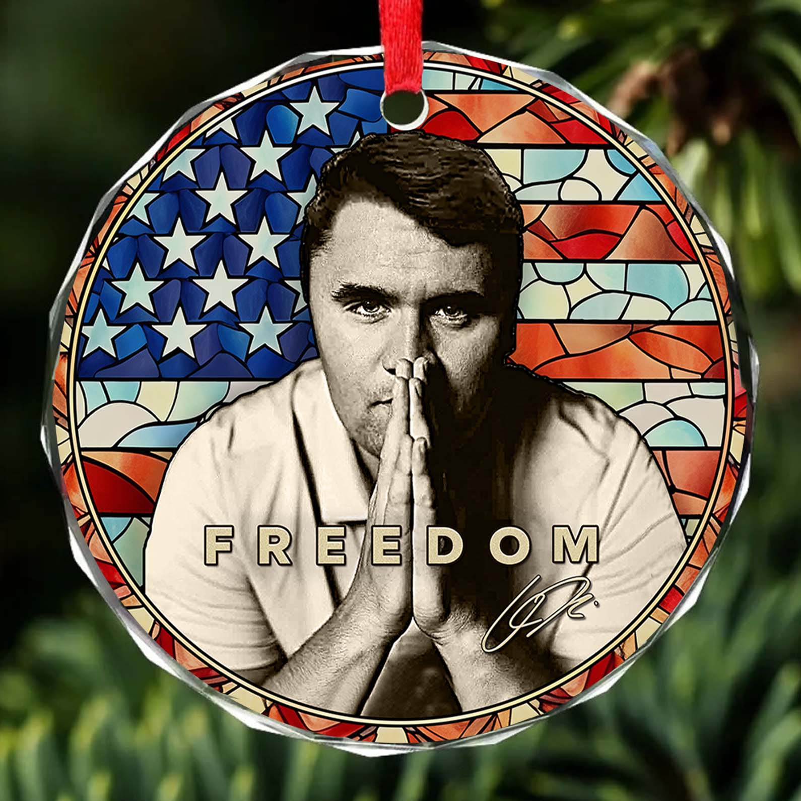 Charlie Kirk Freedom Glass Ornament | Charlie Kirk Ornament | Justice For Charlie Kirk Ornament 683125
