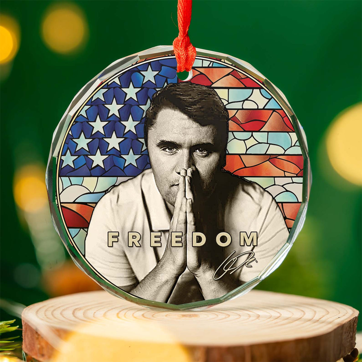 Charlie Kirk Freedom Glass Ornament | Charlie Kirk Ornament | Justice For Charlie Kirk Ornament 683125