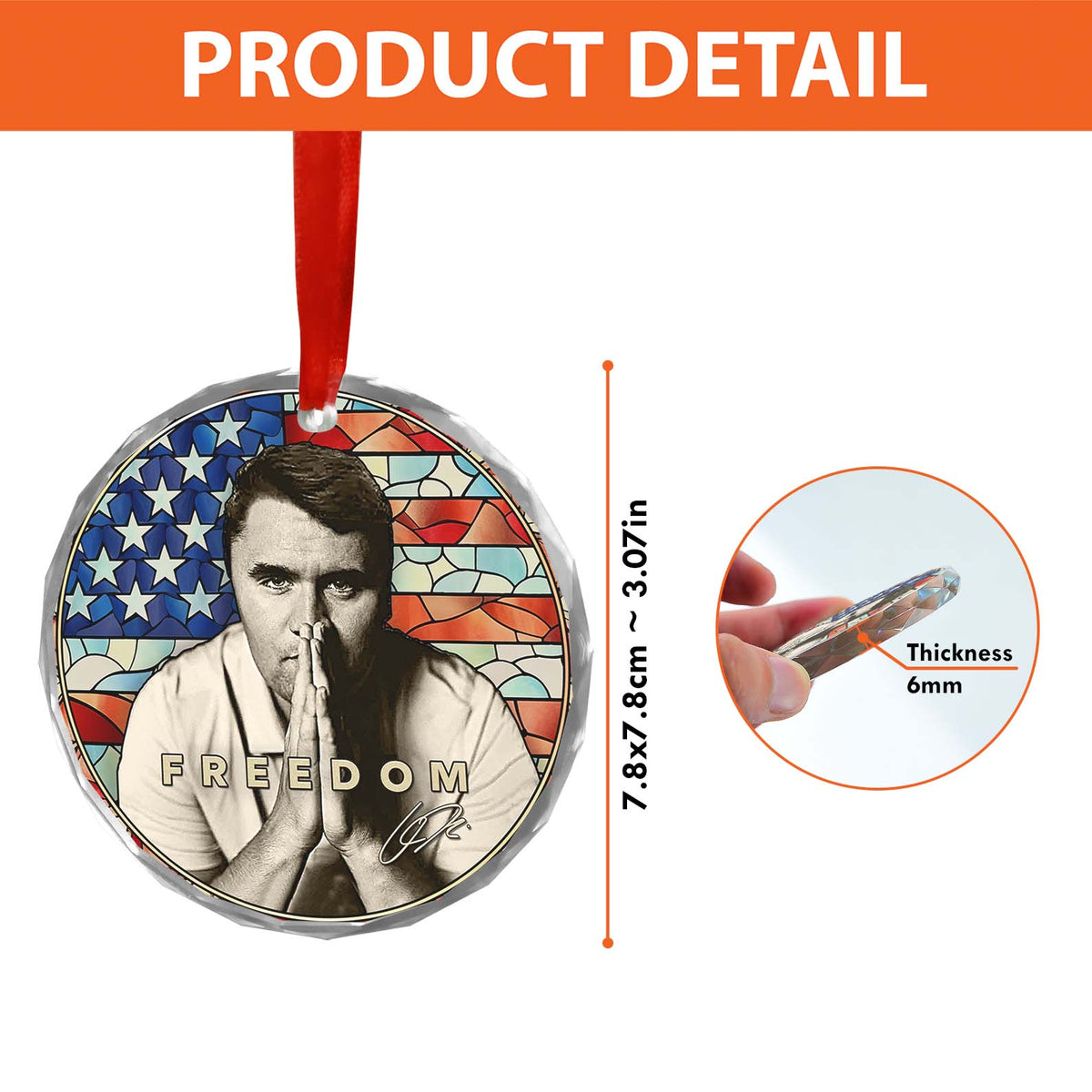 Charlie Kirk Freedom Glass Ornament | Charlie Kirk Ornament | Justice For Charlie Kirk Ornament 683125