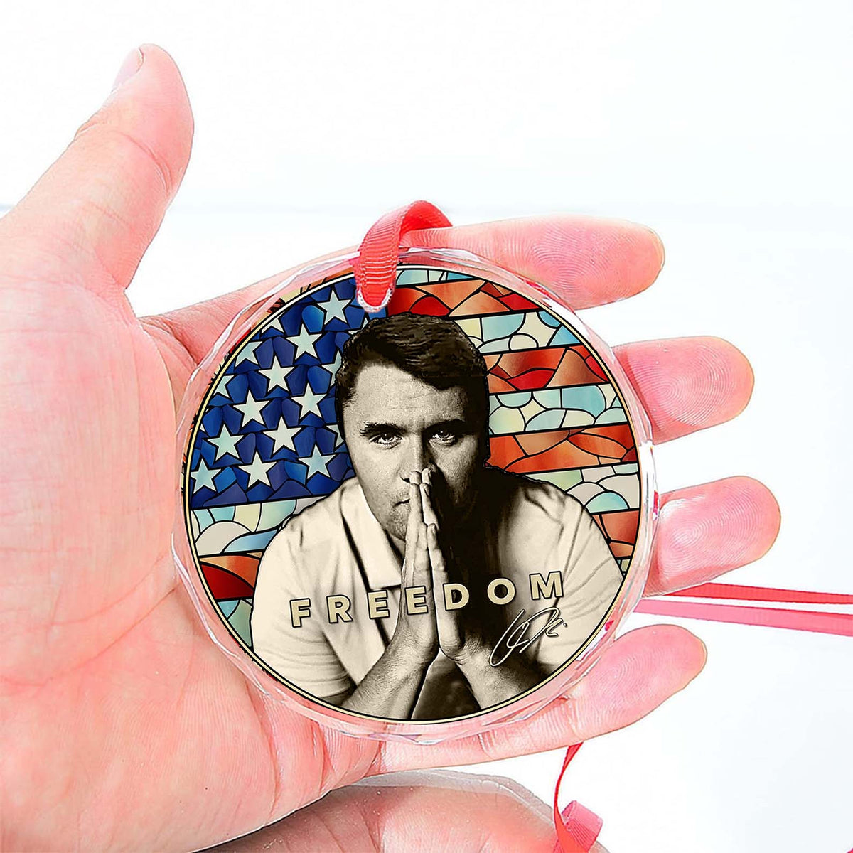 Charlie Kirk Freedom Glass Ornament | Charlie Kirk Ornament | Justice For Charlie Kirk Ornament 683125
