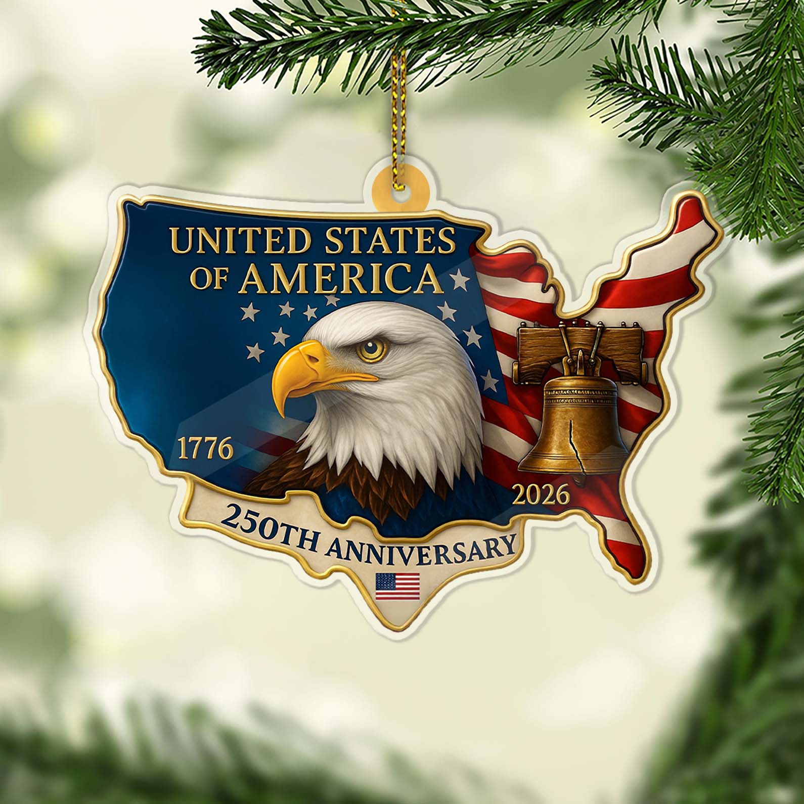 United States of America 250 Years Acrylic Ornament, 250th Anniversary 1776–2026 Christmas Ornament 683127