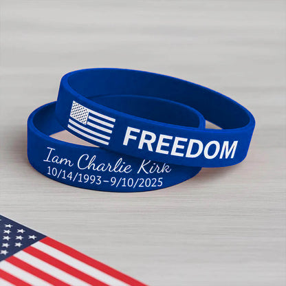 FREEDOM Charlie Kirk Printed Silicone Bracelet | Justice Charlie Kirk Memorial Silicone Wristbands | Red Silicone Wristbands 683138