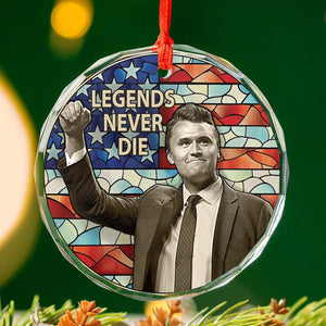 Charlie Kirk Legends Never Die Glass Ornament | Charlie Kirk Ornament | Justice For Charlie Kirk Ornament 683139