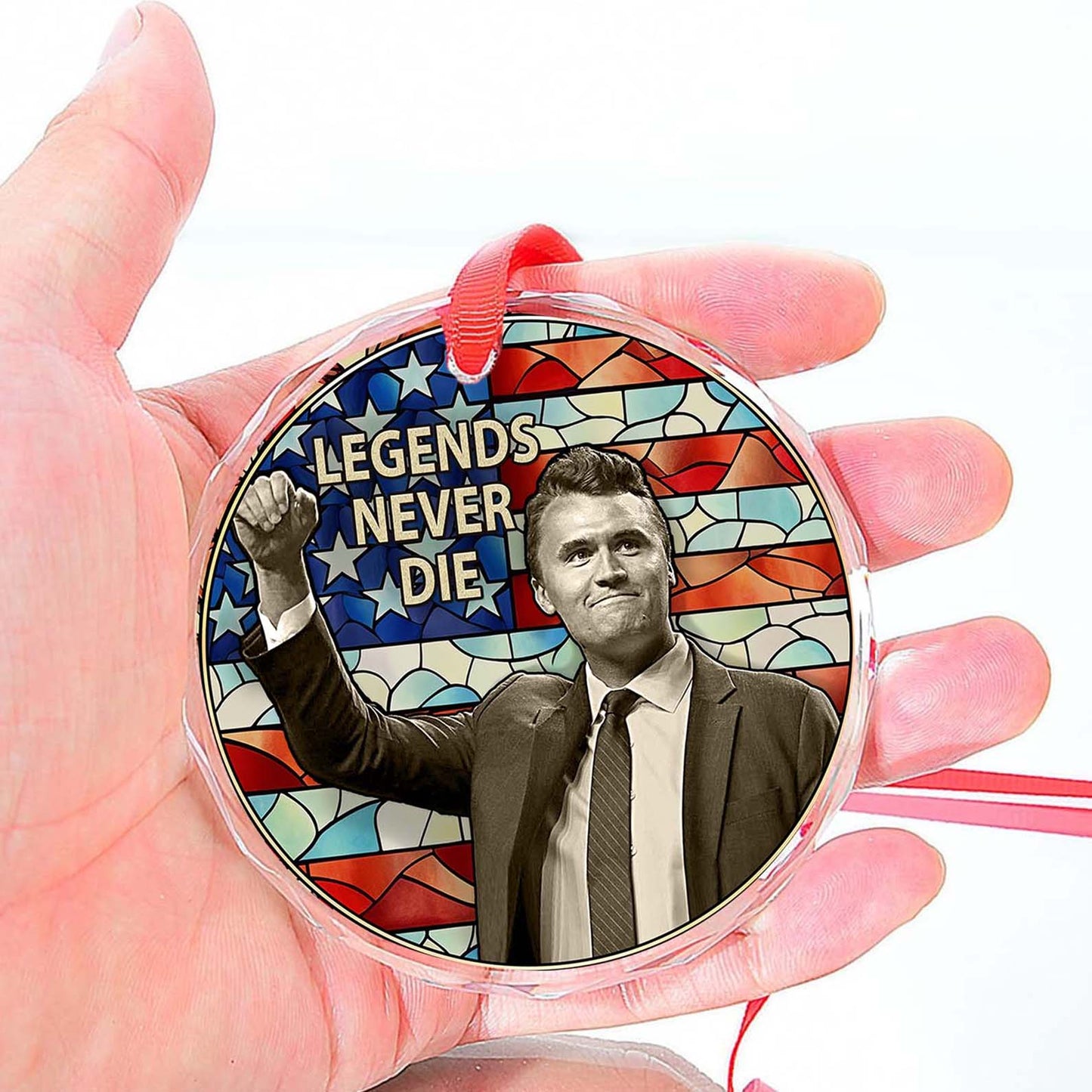 Charlie Kirk Legends Never Die Glass Ornament | Charlie Kirk Ornament | Justice For Charlie Kirk Ornament 683139