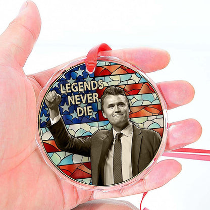 Charlie Kirk Legends Never Die Glass Ornament | Charlie Kirk Ornament | Justice For Charlie Kirk Ornament 683139