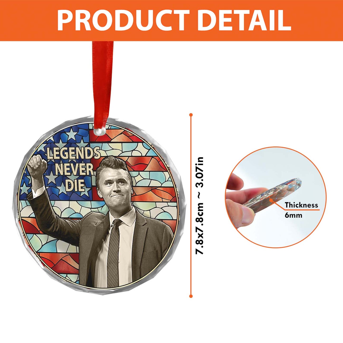 Charlie Kirk Legends Never Die Glass Ornament | Charlie Kirk Ornament | Justice For Charlie Kirk Ornament 683139