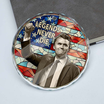 Charlie Kirk Legends Never Die Glass Ornament | Charlie Kirk Ornament | Justice For Charlie Kirk Ornament 683139