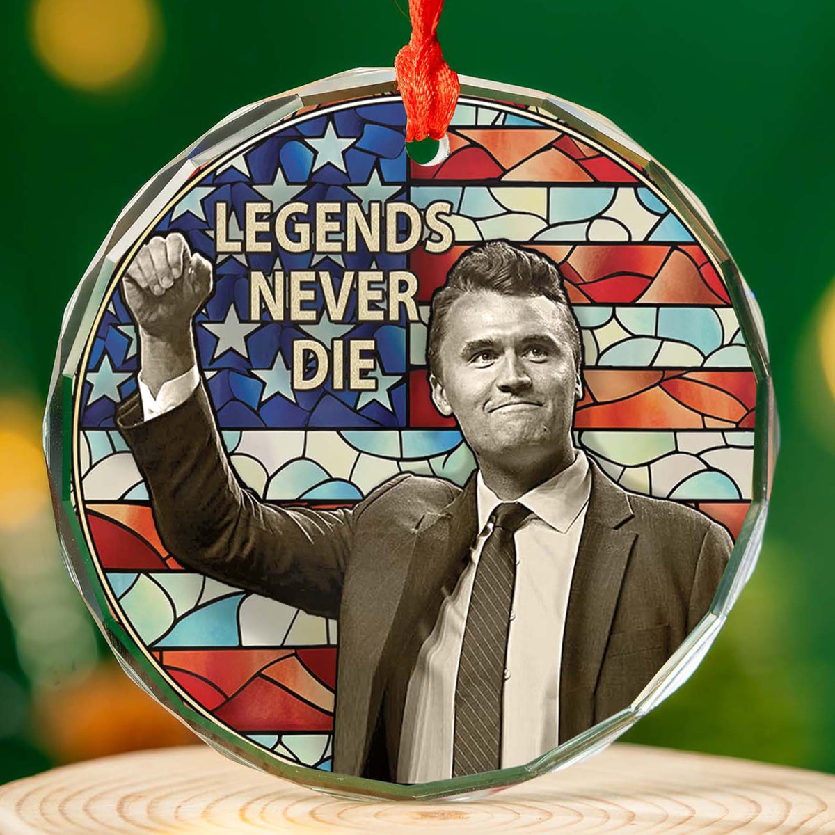 Charlie Kirk Legends Never Die Glass Ornament | Charlie Kirk Ornament | Justice For Charlie Kirk Ornament 683139