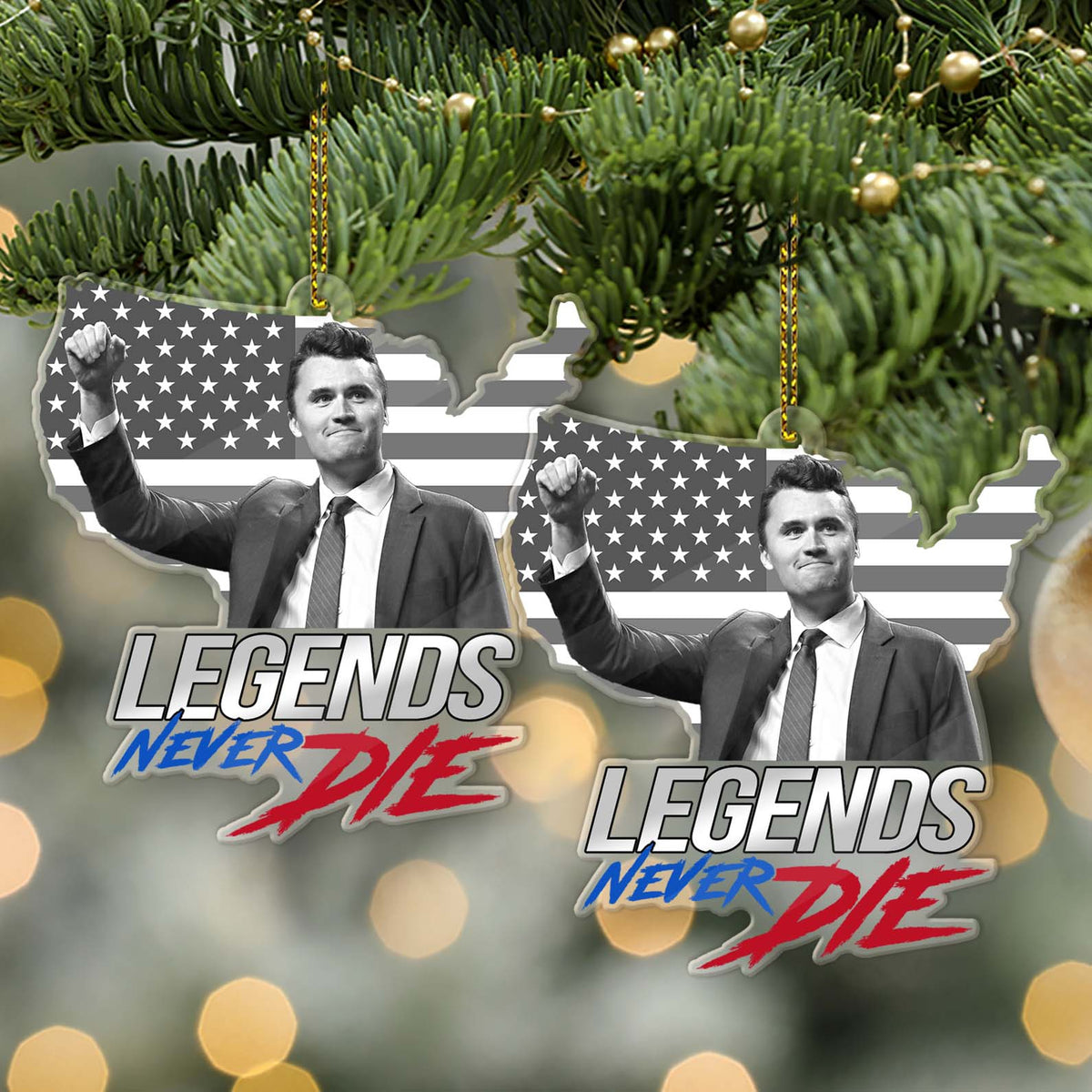Charlie Kirk Legends Never Die Acrylic Ornament, Charlie Kirk Memorial Ornament, Pray For Charlie Kirk, Justice for Charlie Kirk 683145