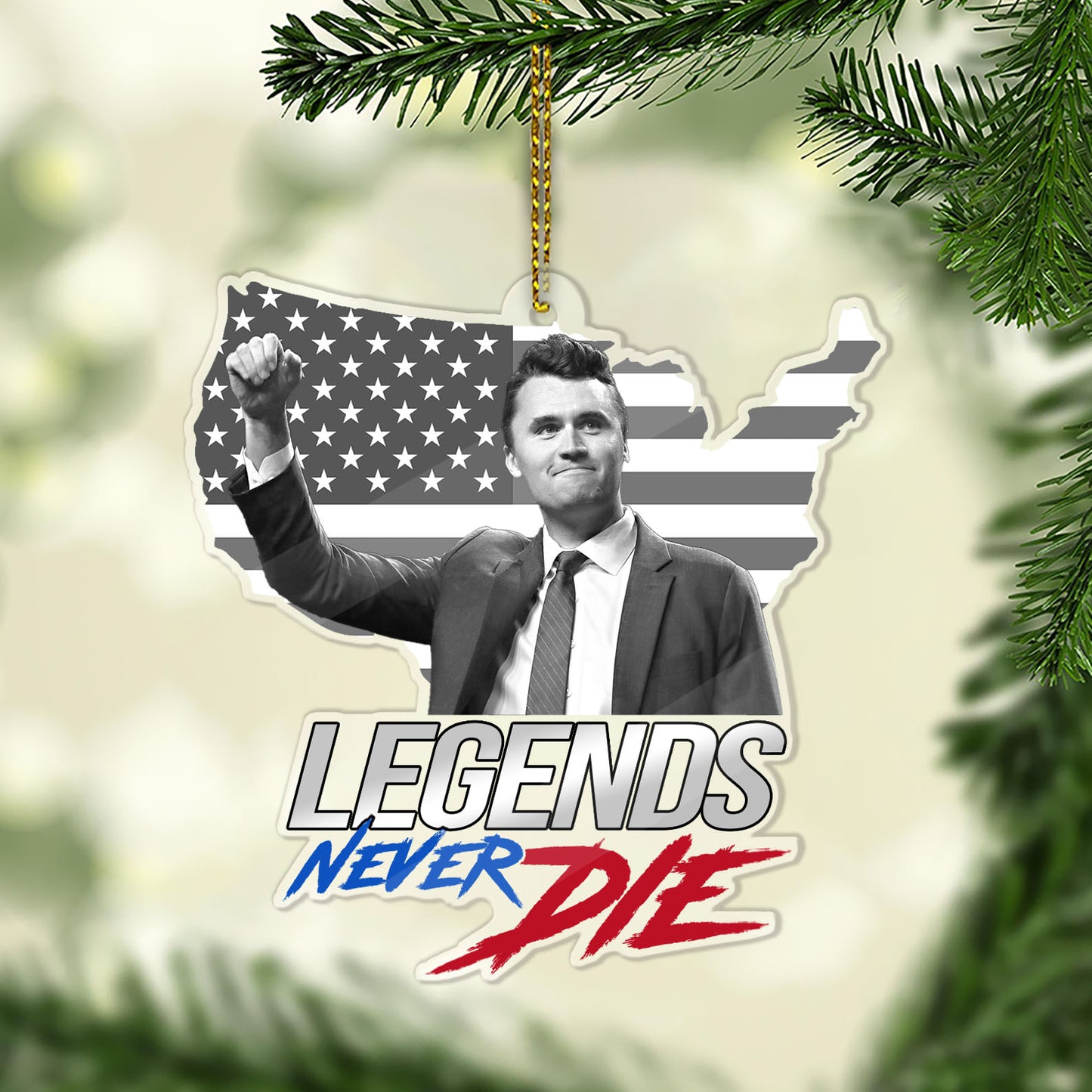 Charlie Kirk Legends Never Die Acrylic Ornament, Charlie Kirk Memorial Ornament, Pray For Charlie Kirk, Justice for Charlie Kirk 683145
