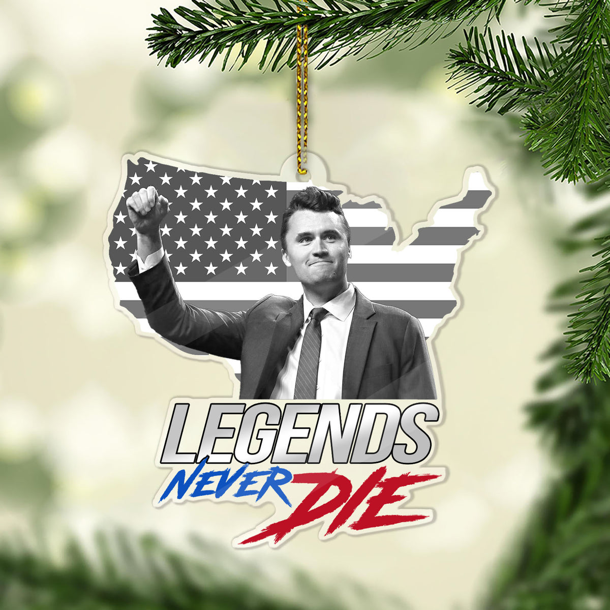 Charlie Kirk Legends Never Die Acrylic Ornament, Charlie Kirk Memorial Ornament, Pray For Charlie Kirk, Justice for Charlie Kirk 683145