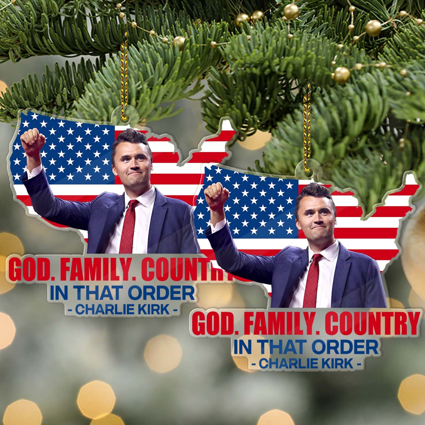 God Family Country Charlie Kirk Acrylic Ornament, Charlie Kirk Memorial Ornament, Pray For Charlie Kirk Ornament 683148