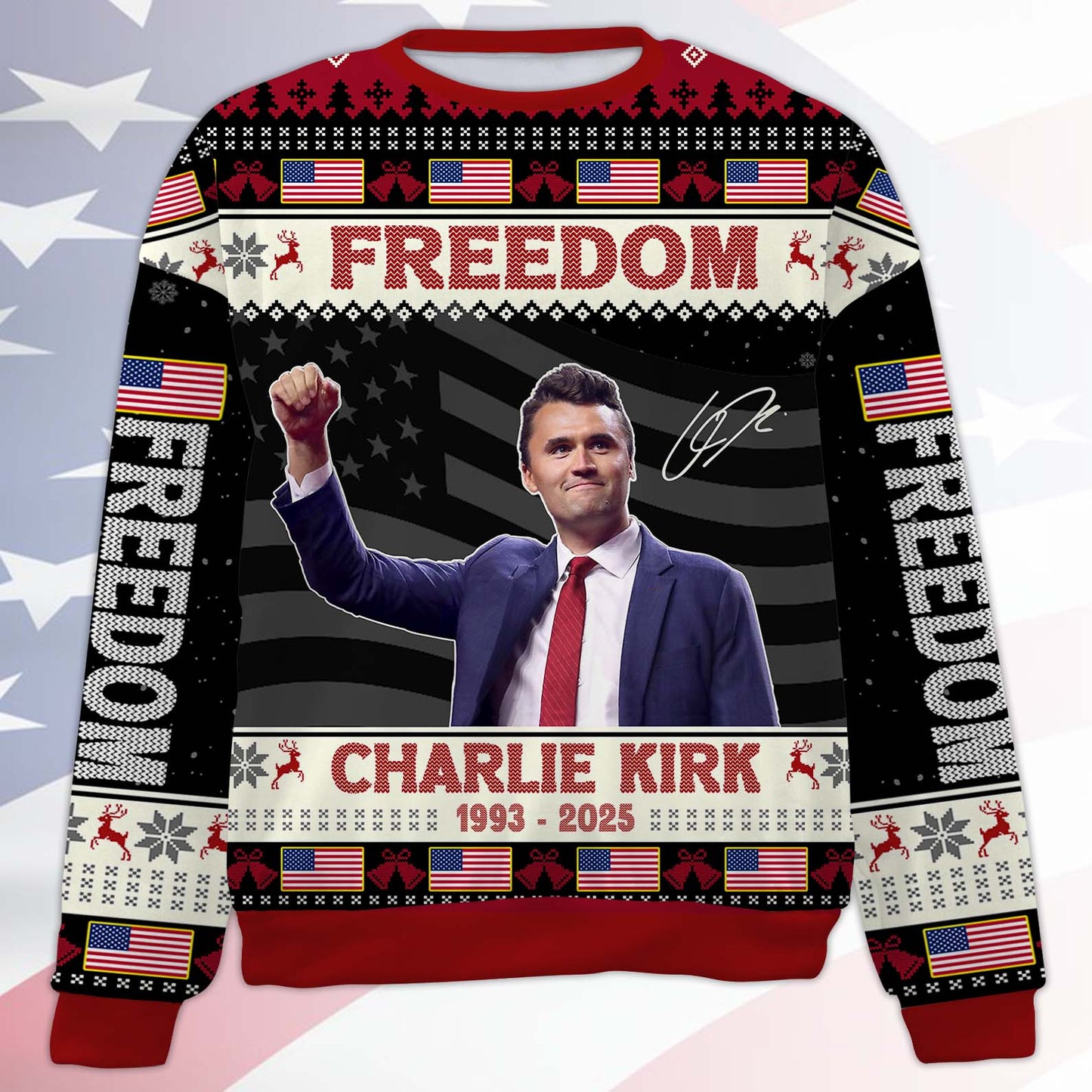 Freedom Charlie Kirk Ugly Sweater, Justice Charlie Kirk Christmas All-Over-Printed Sweatshirt 683154