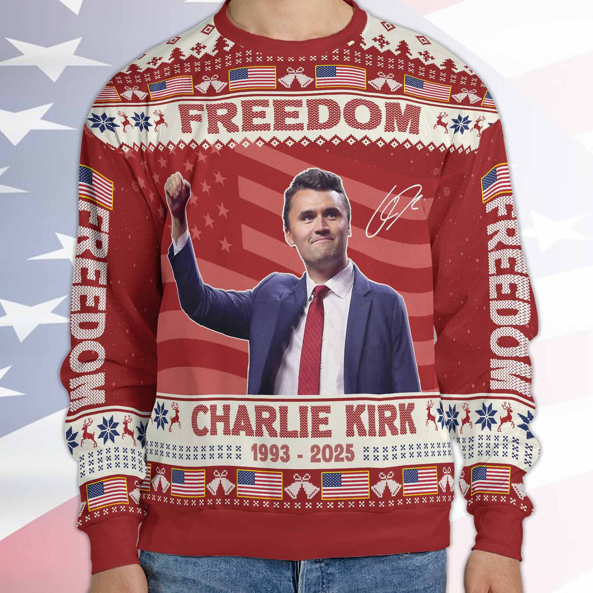 Freedom Charlie Kirk Ugly Sweater, Justice Charlie Kirk Christmas All-Over-Printed Sweatshirt 683154