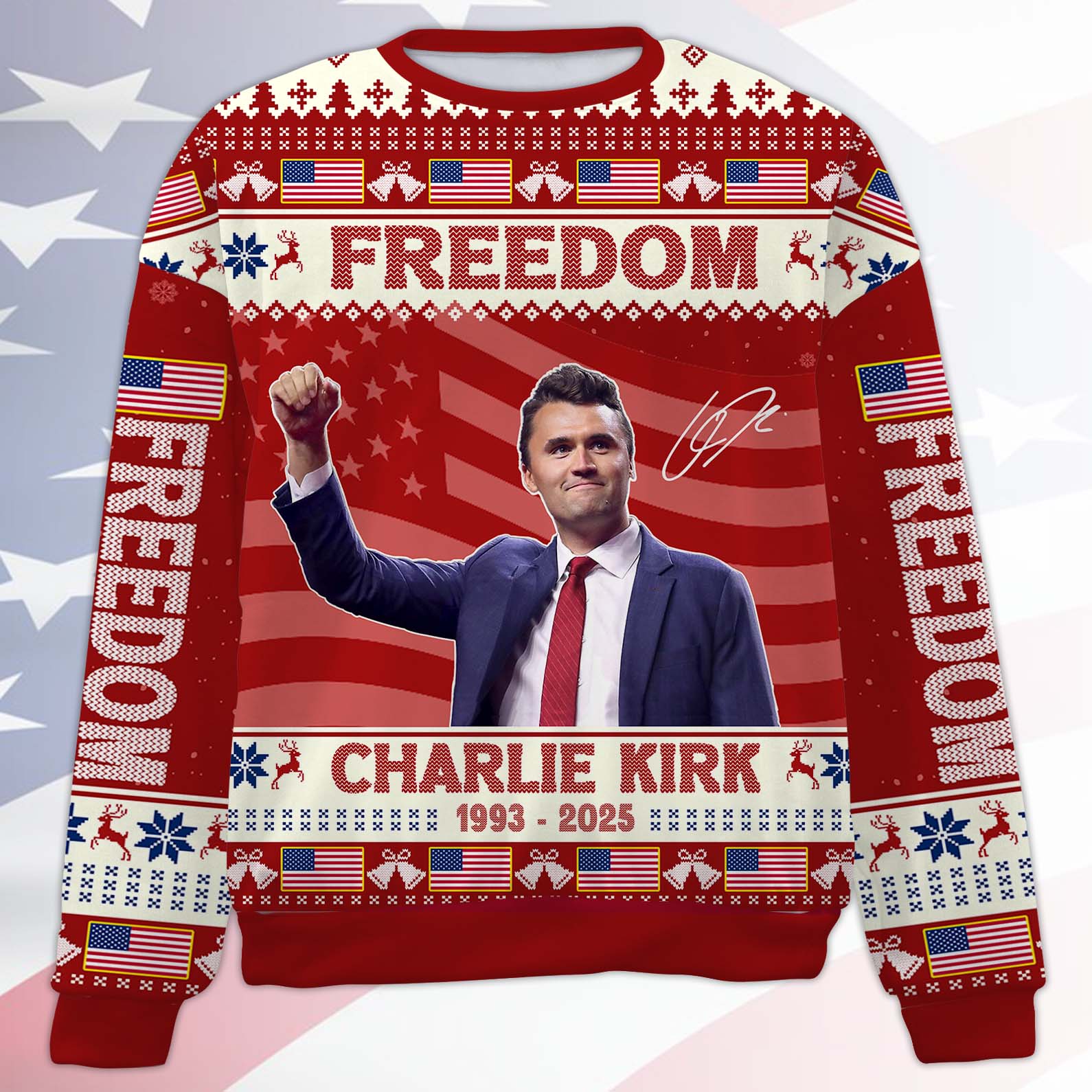 Freedom Charlie Kirk Ugly Sweater, Justice Charlie Kirk Christmas All-Over-Printed Sweatshirt 683154