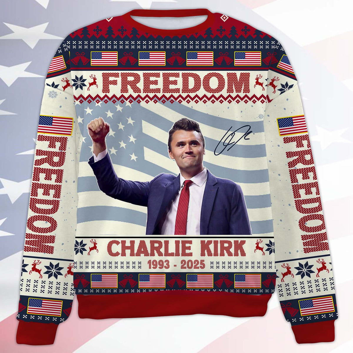 Freedom Charlie Kirk Ugly Sweater, Justice Charlie Kirk Christmas All-Over-Printed Sweatshirt 683154