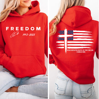 Jesus Defeated Death So You Can Live Charlie Kirk Shirt | Red Freedom Shirt | We Wear Red Charlie Kirk Birthday October 14 Front & Back Shirt 683186